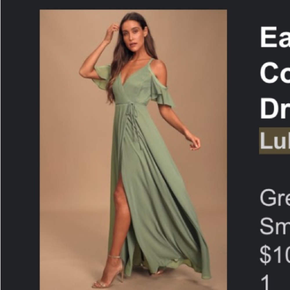 Lulu's Cold Shoulder Sage green wrap maxi dress. Size small.